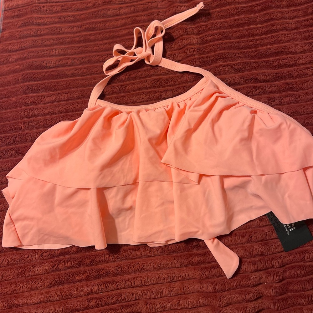 Peach Ruffle Halter Bikini Top
